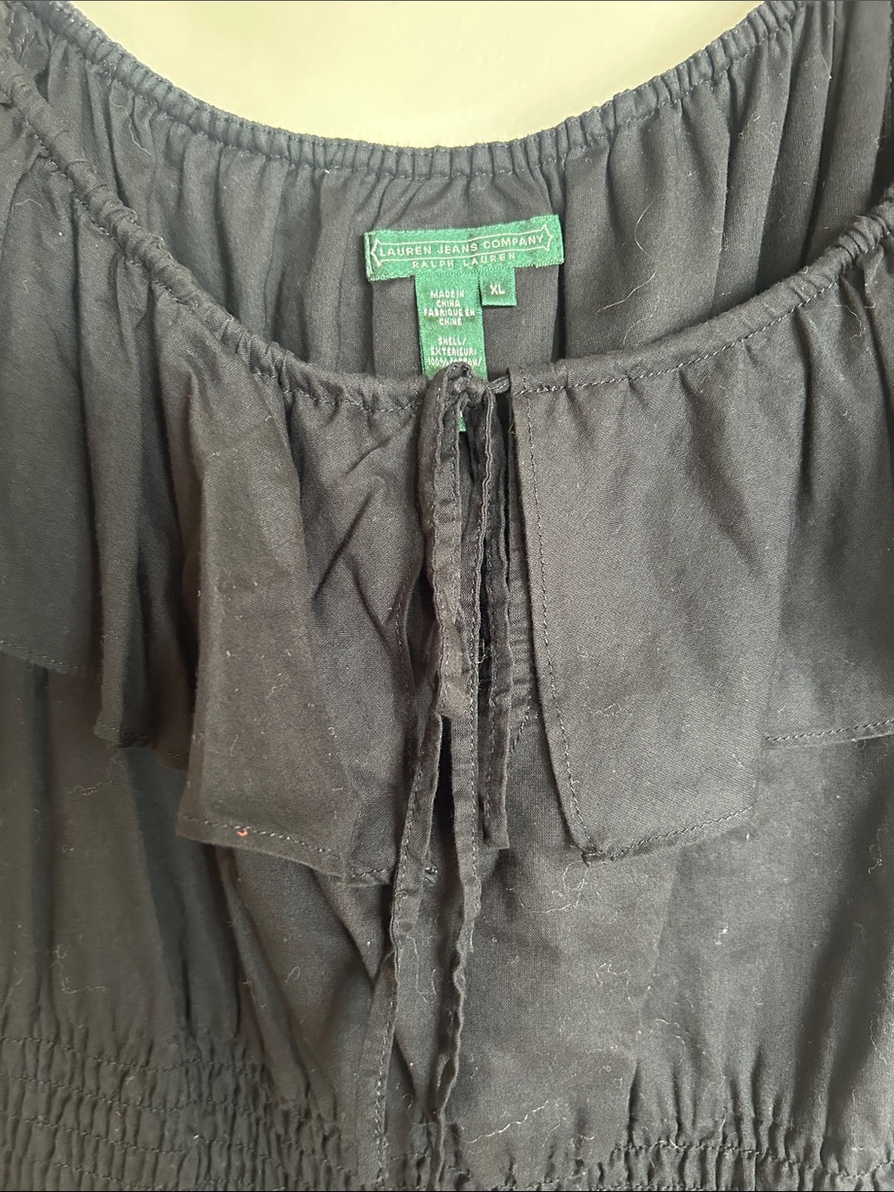 Lauren Ralph Lauren Black Ruffle-Trim Tie Front Top - Picture 3 of 6